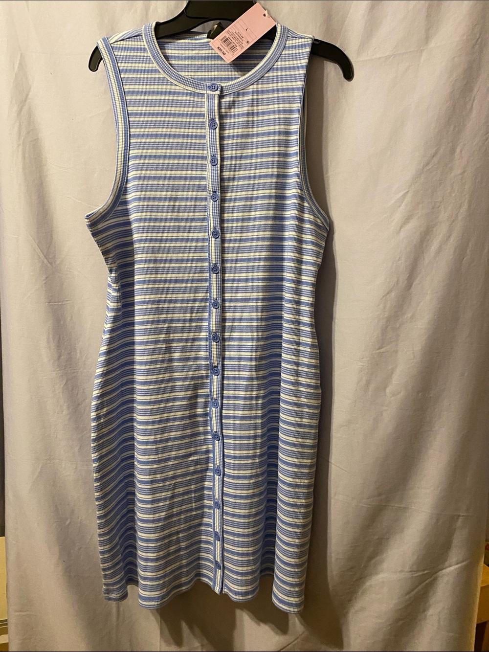 wild fable Blue & White Striped Button-Front Midi Dress